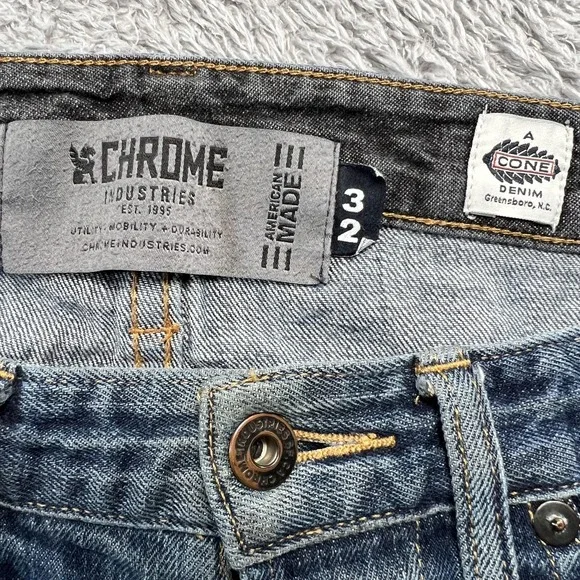Chrome Industries Jeans Mens 32x29 Blue Tapered Cone Denim Button Fly Made USA - Picture 6 of 7